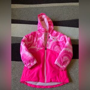 Hurley Girls Winter Snow Jacket Sz Small 7/8 Hooded Insulated Coat Tie Dye Pink